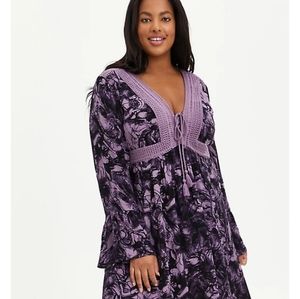 Torrid Lace-Up Skater Dress, Marble Purple, size 2x